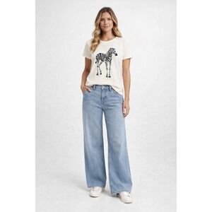 Sol Angeles Anthropologie Women White Zebra 100% Cotton T-Shirt Small Casual